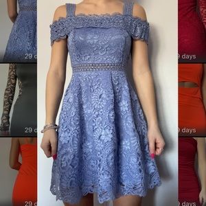 Blue purple flowy off the shoulder dress